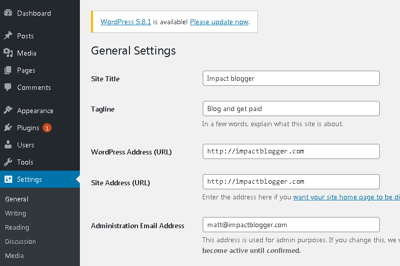 Configure general settings in WordPress